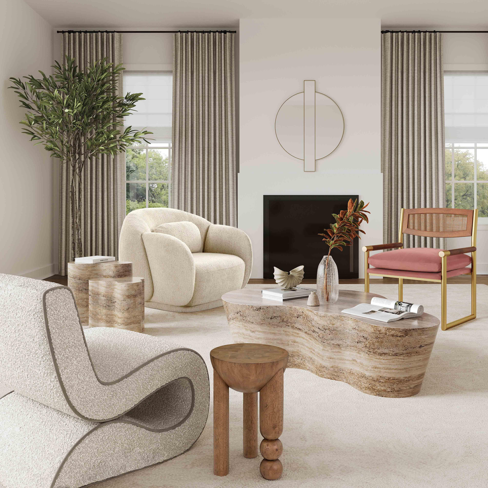 Barrett Slab Table, Travertine, 18" H x 18" W x 15" D