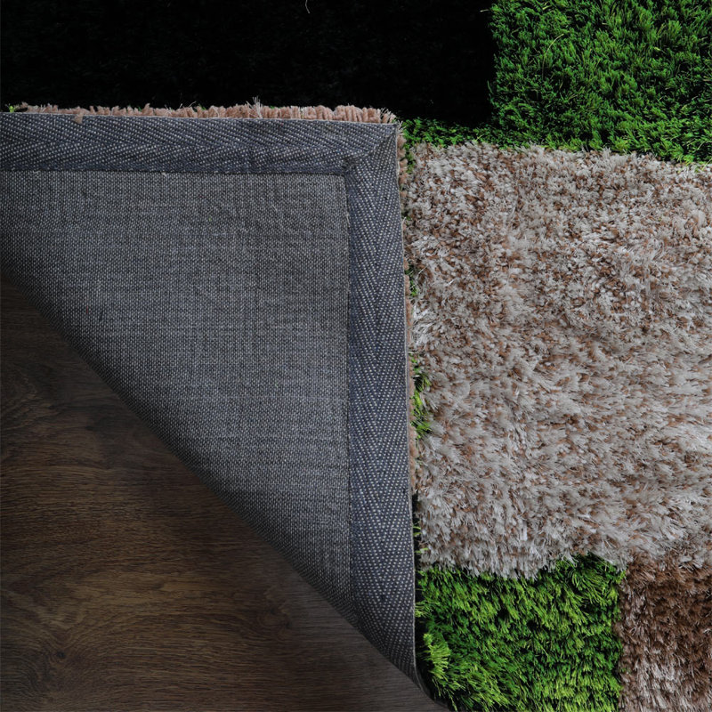 TAPIS EN POLYESTER ÉCOLOGIQUE ET À MAIN HAG touffeté à la main Heller - Rectangle | Vert beige | Géométrique moderne | High Pile | Épais fait à la main | Antidérapant | Tapis pour le salon