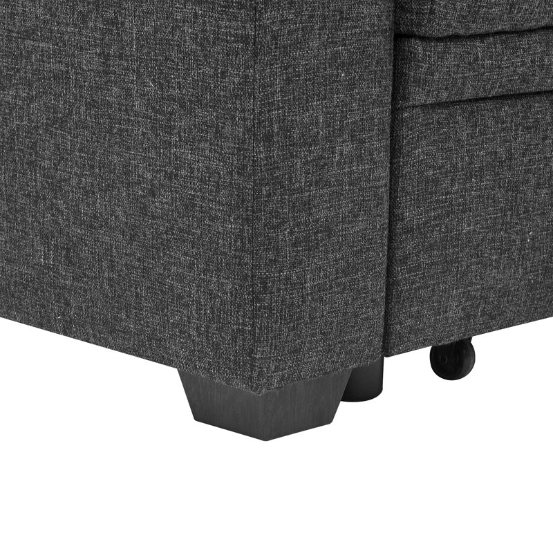 76.5" Linen Sectional L-Shape Sofa With Pull-Out Sleeper/Storage Chaise Modern Multi-Functional Sofa Bed for Small Spaces,Black