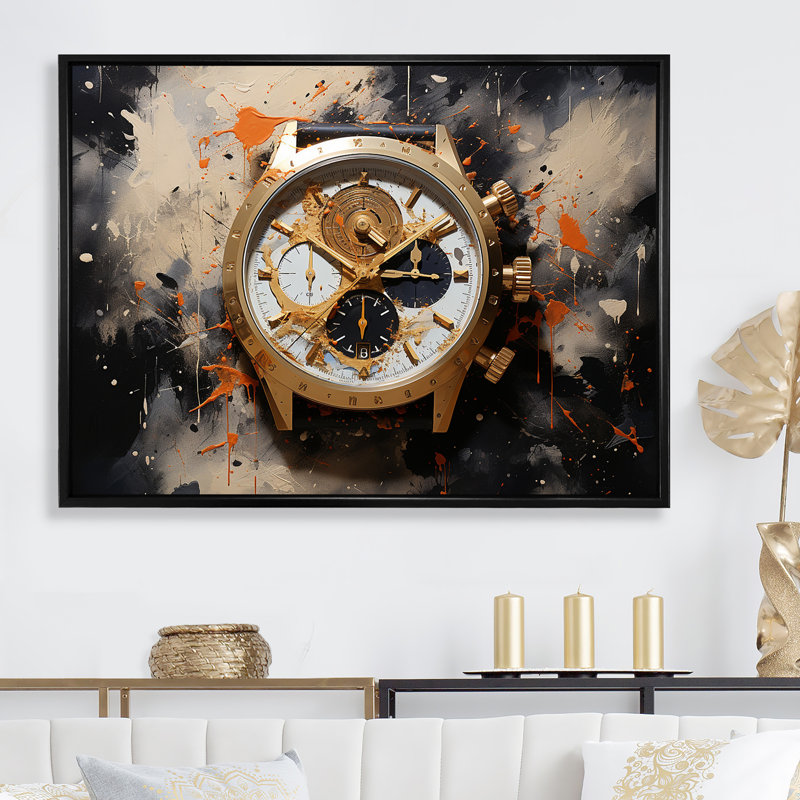 Minimalisme, montre de luxe I sur toile, Cadre flottant noir, H 12 po x l 20 po x P 1 po
