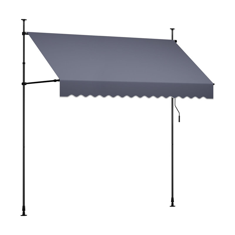 Auvent rétractable manuel, 98 po, tissu en polyester 180 g, 1 pièce, pare-soleil, gris foncé, résistant à l'eau et aux rayons UV