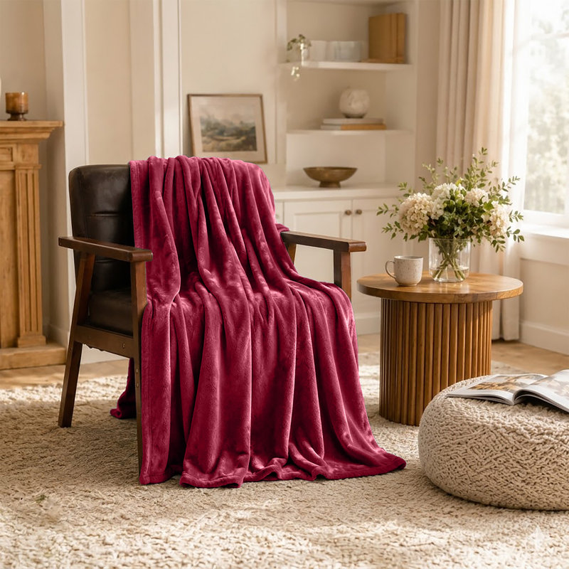 Ultra-Soft Fleece Blanket - Plush Warm Bed & Sofa Throw for All-Season Comfort, Burgundy, Single (130cm x 150cm)