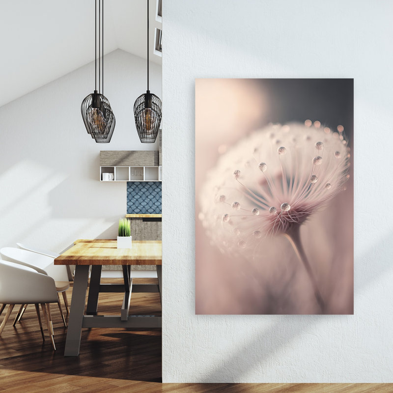 Affiche murale abstraite minimaliste représentant un paysage floral avec des gouttes de rosée murmurées, H 60 po x l 40 po
