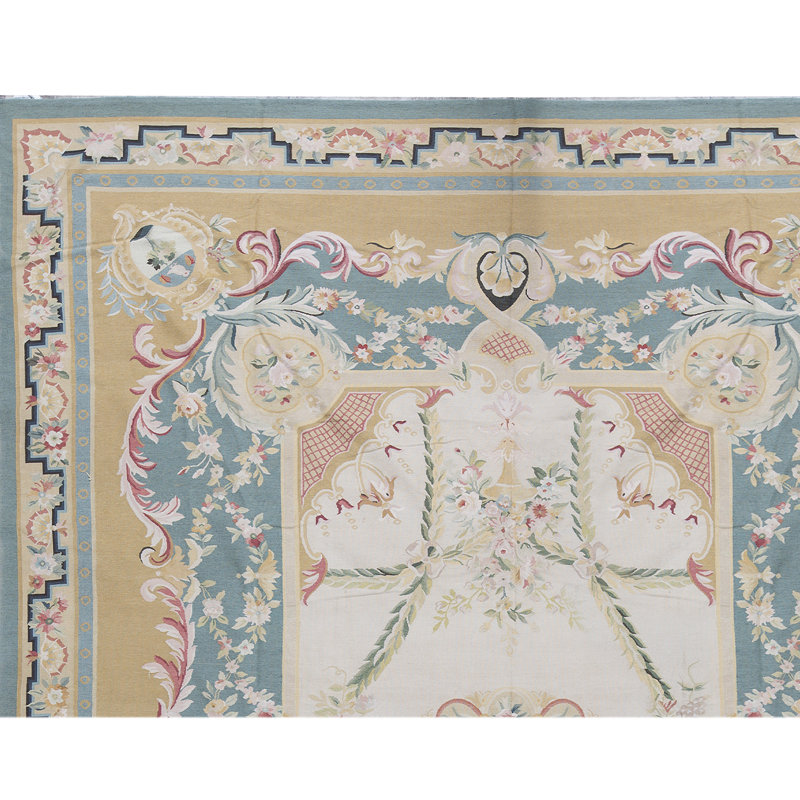 Tapis ivoire et doré de haute qualité noué à la main