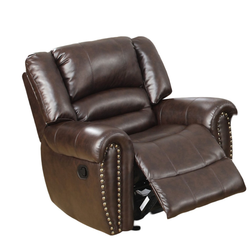 Higuchi 39" Wide Faux Leather Glider Standard Recliner, Brown Faux Leather, Manual