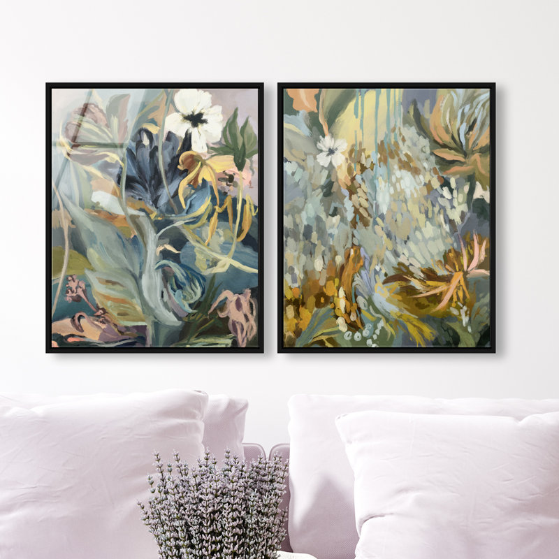 Moss Overlap Set Set by Oliver Gal, 42"H x 34"W, Black Floater Frame