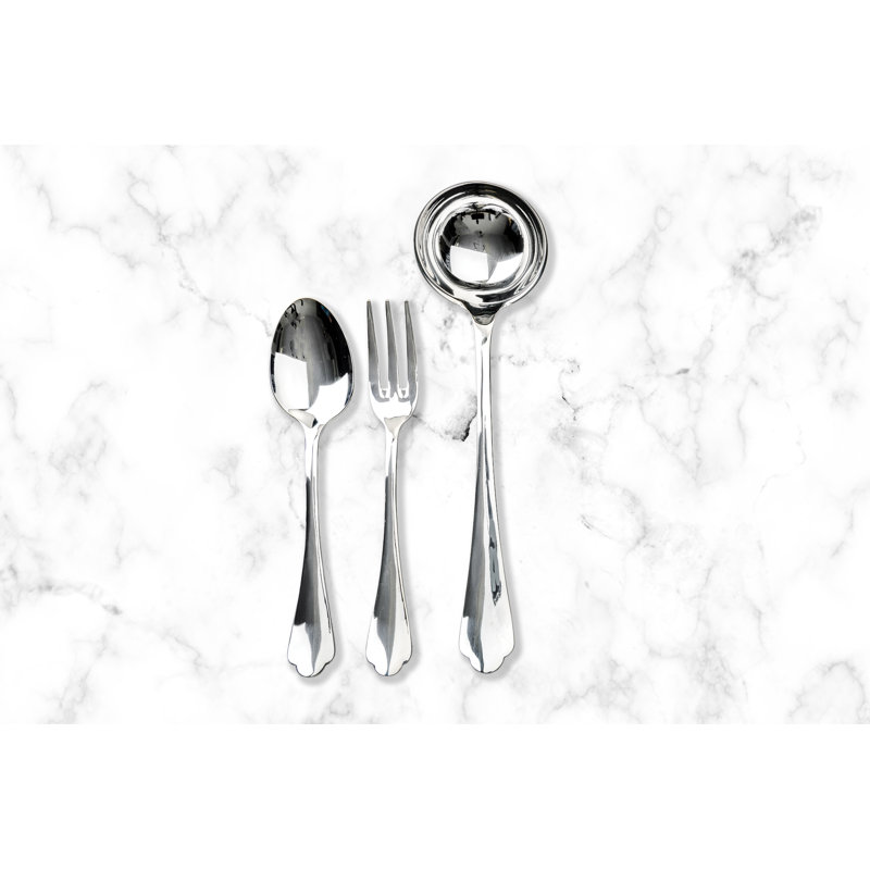 Ensemble de service 3 pièces (cuillère fourchette et louche) en acier inoxydable étain Dolce Vita, Miroir