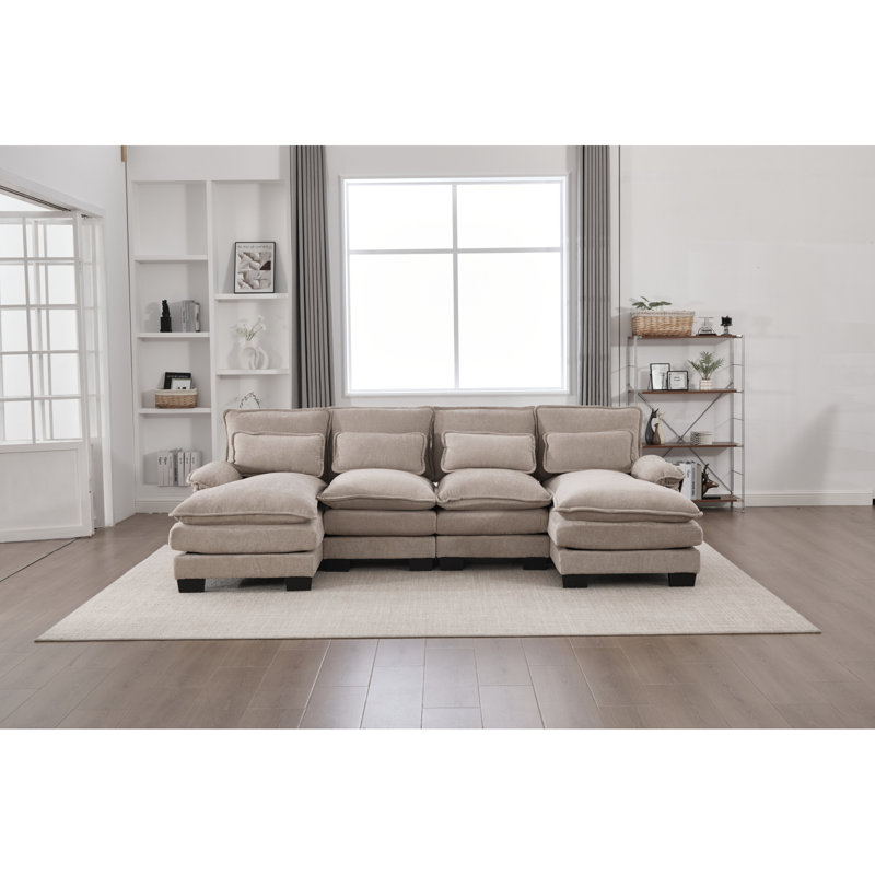Canapé en U en forme de U de United We Win, canapé modulaire en chenille confortable de 110 po à 4 places pour le salon, canapé-lit modulaire avec méridienne double et mousse à mémoire de forme pour appartement
