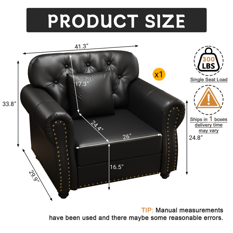 Canapé Chesterfield 41,3 po Mid-Century, Noir
