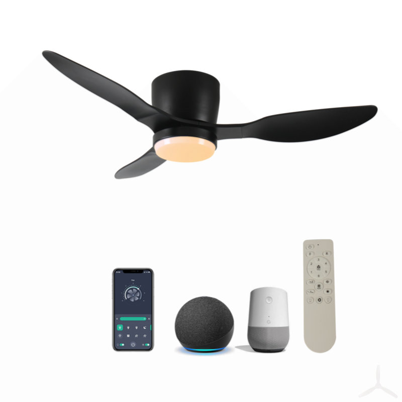 Ventilateurs de plafond encastrés intelligents de 42 po avec éclairage à distance, moteur à courant continu silencieux, ventilateur de plafond intérieur à profil bas pour l'extérieur, commande avec application Alexa WIFI, intensité variable, pales en ABS, pour patio de chambre à coucher moderne