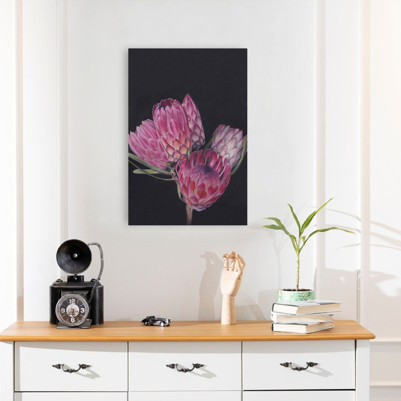 «Vibrant Pink Proteas Elegant Vibrant Abstract Flower Nature», reproduction d'art murale, H 24 po x l 16 po