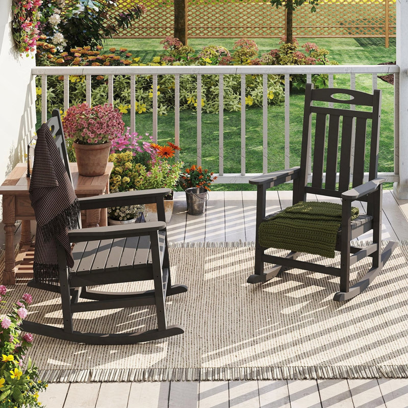 HDPE Patio Rocking Chair Set of 2, Grey