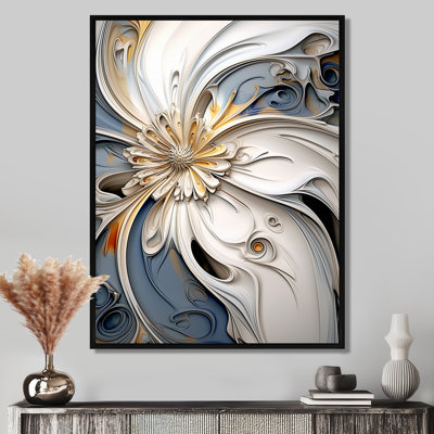 Abstrait fleur flottante blanche - art mural floral moderne