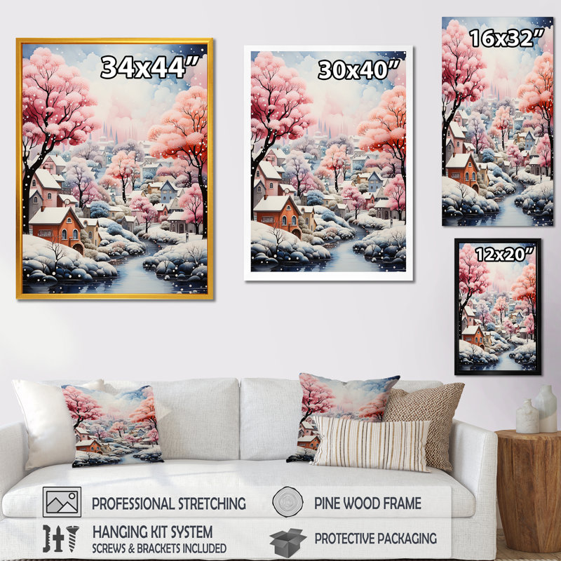 «Pink City Art Deco Charm I», art mural ville art déco, Cadre photo doré simple, H 32 po x l 16 po x P 1 po