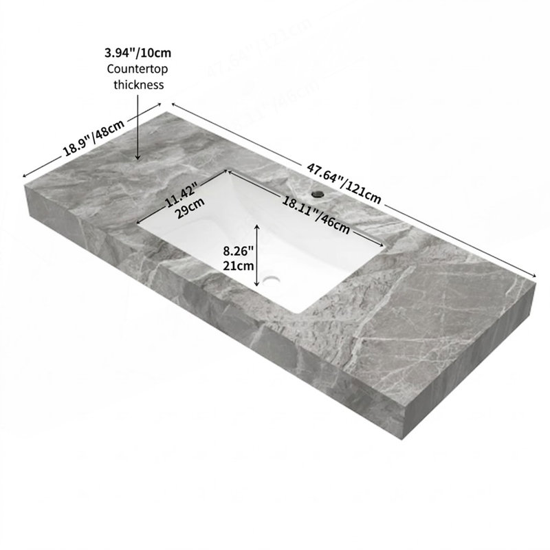 Plateau de meuble-lavabo simple 48 po (comptoir seulement, sans armoire)