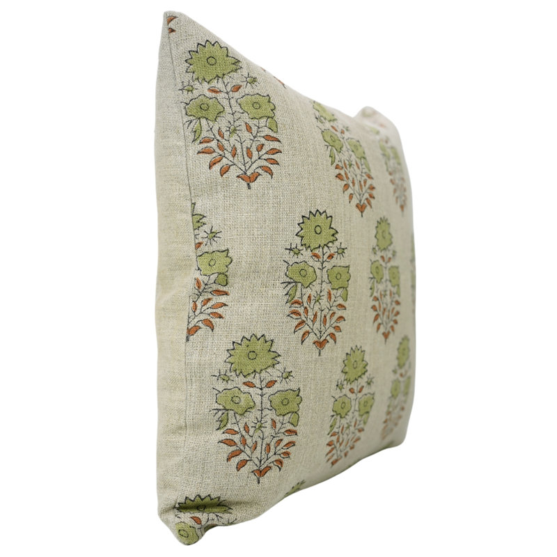 Housse de coussin en lin Fab divine Elegant, jeté, imprimé bloc (Mayra, vert), Forme rectangulaire, H 12 po x l 20 po