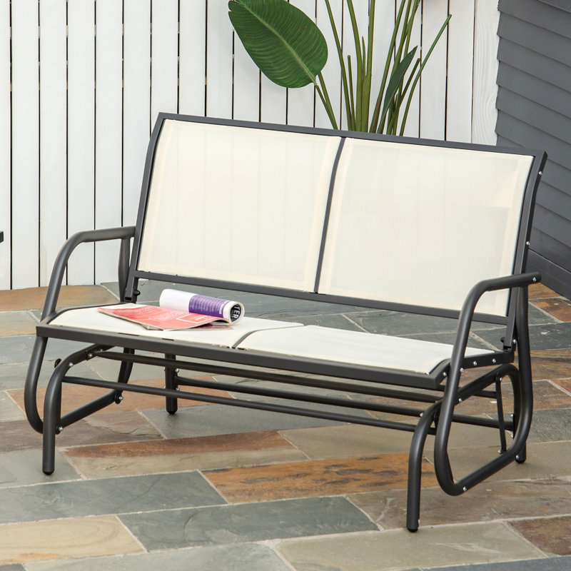 2-Person Outdoor Glider Bench, Patio Double Swing Rocking Chair Loveseat W/Powder Coated Steel Frame For Backyard Garden Porch