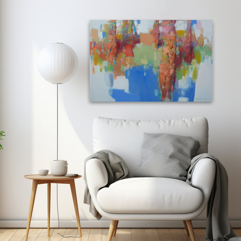 Grove 2 bleu or arbre blanc mauve vert menthe art nature art contemporain, H 36 po x l 24 po