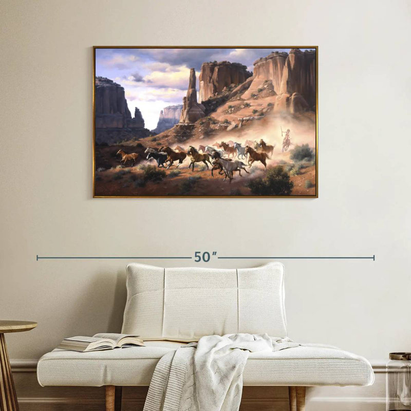 Grès et chevaux volés, Cadre flottant doré, 40 po x 27 po