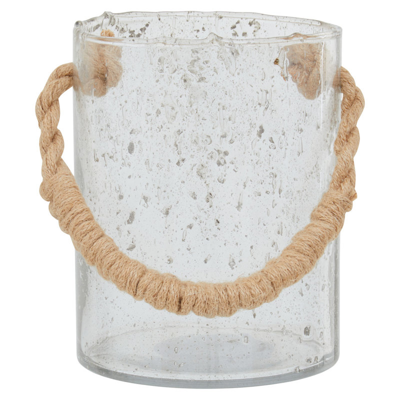 Glass Tabletop Lantern, Natural, 19cm H x 18cm W x 18cm D