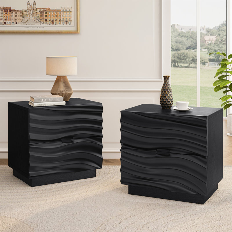 Ensemble de 2 tables de chevet en bois massif, Noir