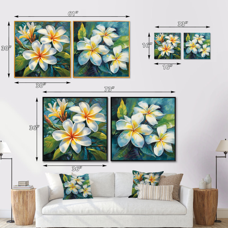 Ensemble de 2 collages carrés blancs Plumeria Symphony Magic - Plumeria, Toile tendue, H 16 po x l 33 po