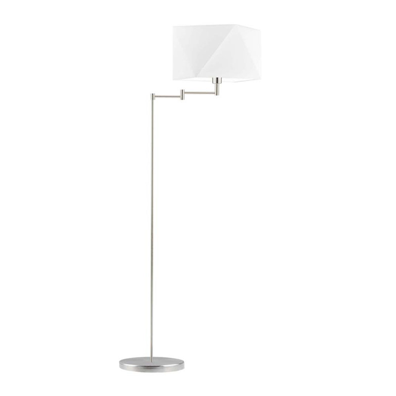 Glasper 163cm Swing Arm Floor Lamp, White, Brushed Steel