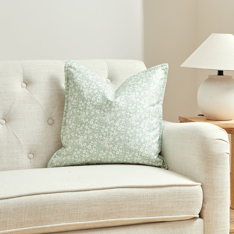 Leaf Floral Feather Reversible Throw Pillow, Green Floral