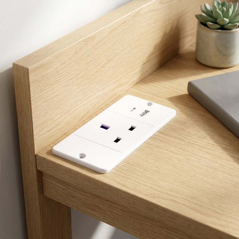 Recessed Power Strip with 2 Outlets & 2 USB Ports, Flush Mount Built-in Desk Power Outlet for Furniture Countertop