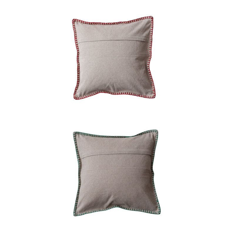 18" Square Cotton Throw Pillows with Embroidered Tree and Star Pattern
