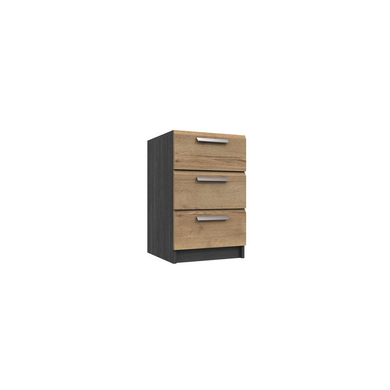 Harvey-Lee 38cm W Manufactured Wood Bedside Table, Graphite/Natural Rustic Oak