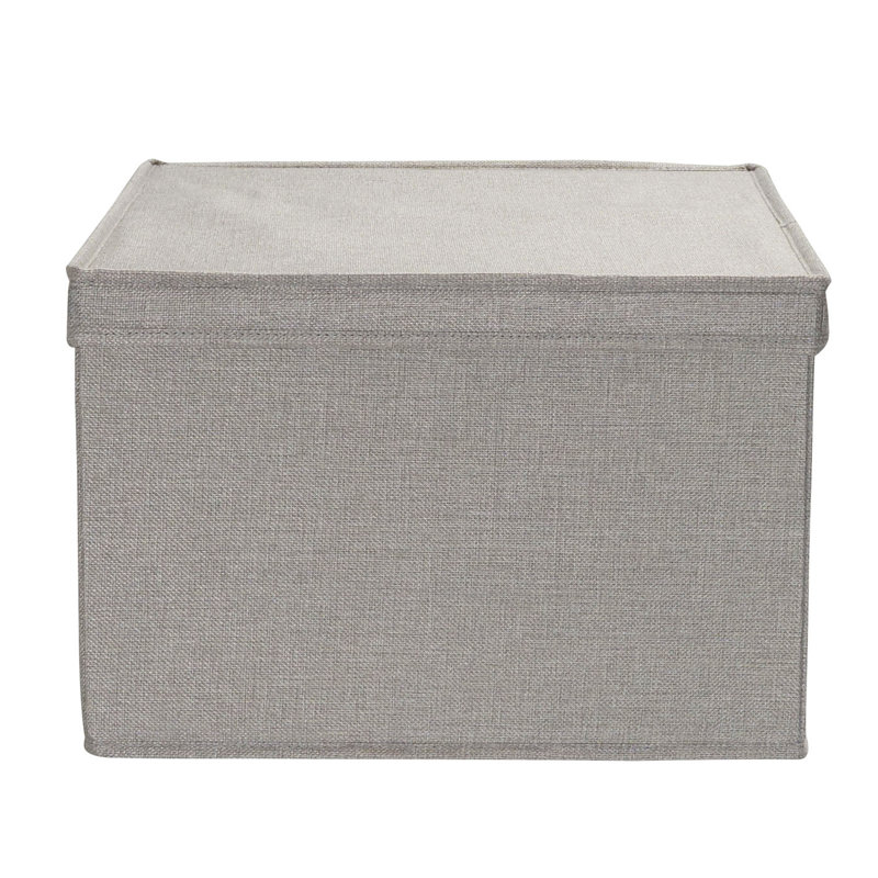 Large Gray Poly Linen Fabric Storage Bins with Removable Lid