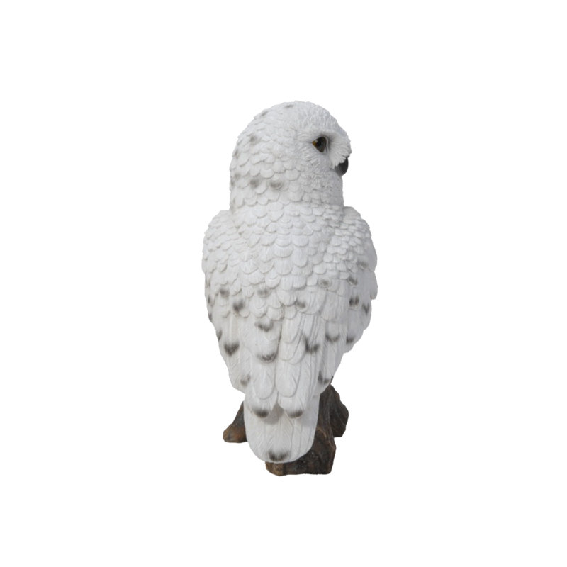 White Polyresin Snowy Owl on Brown Stump Garden Statue