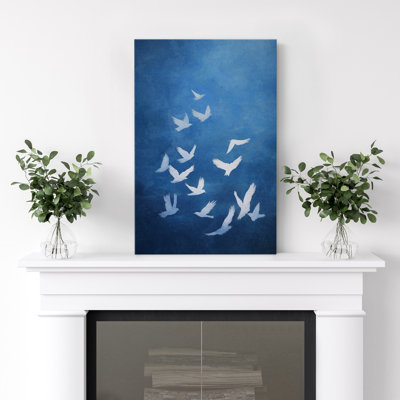 Birds in Flight Canvas Print Wall Art - Minimalist Blue Aesthetic Decor for Bedroom or Office