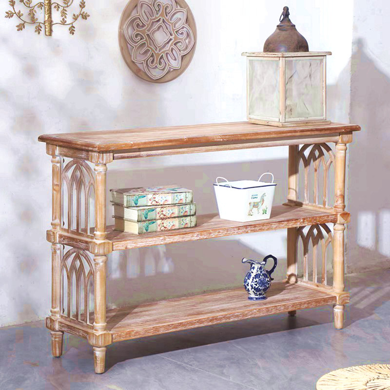 Console rustique à 3 niveaux avec détails d'inspiration gothique, table d'entrée en bois longue de 47,24 po