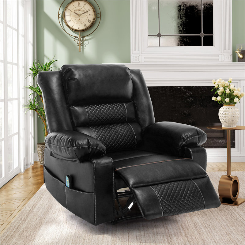 Fauteuil inclinable de massage en cuir respirant, Similicuir noir
