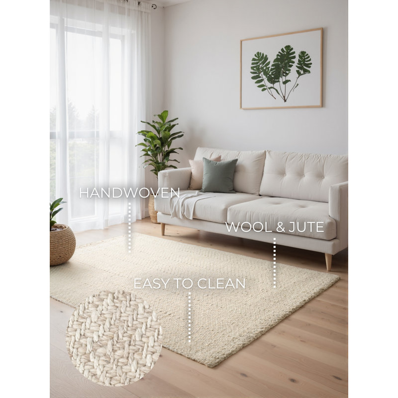 Majoli Wool Rug by ELLE Decoration - Natural Wool Handwoven Scandinavian Boho Herringbone Design for Living Room, Bedroom, Dining Room