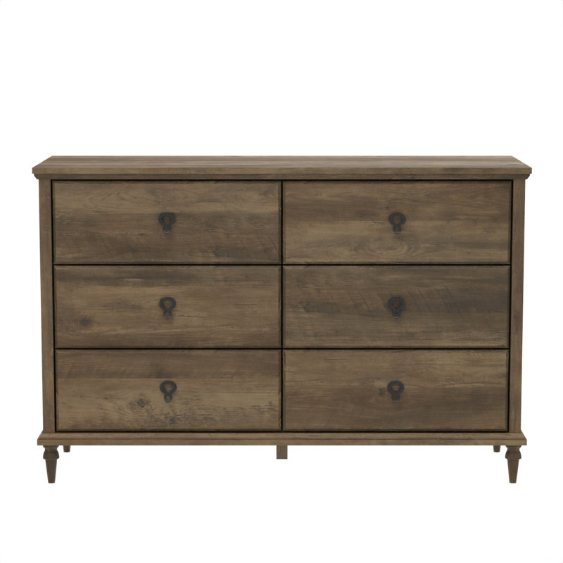 Aleana Traditional 46.3" 6 Drawer Dresser With Tapered Leg, Knotty Oak