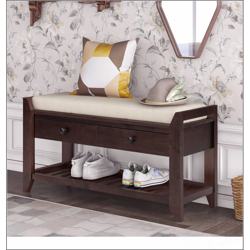 Shoe Rack with Cushioned Seat and Drawers, Multipurpose Entryway Storage Bench, Espresso