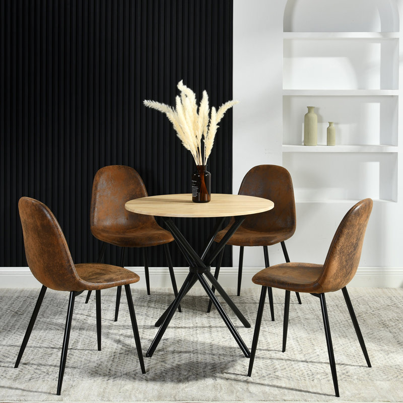 Harjovan 5-Pieces Compact Dining Table Set with Round Table Stylish Upholstered Chairs for Kitchen Dining Rooms or Breakfast Nook