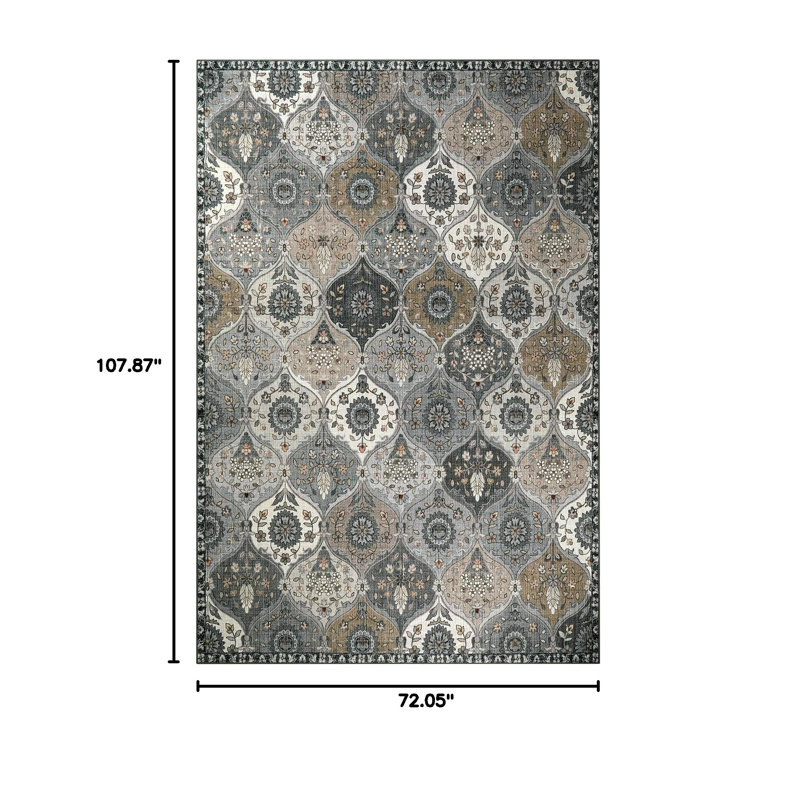 Violia Moroccan Bloom Medallion Area Rug – Plush Textured Accent with Non-Slip Backing, Rectangle 6' x 9'