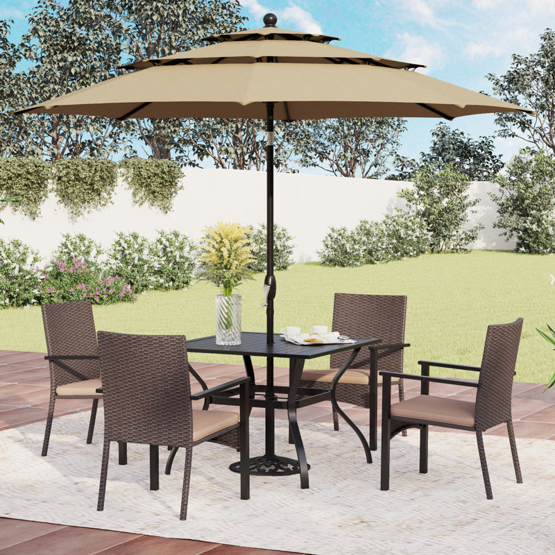 Ensemble repas 4 personnes avec parasol Alyah, Beige