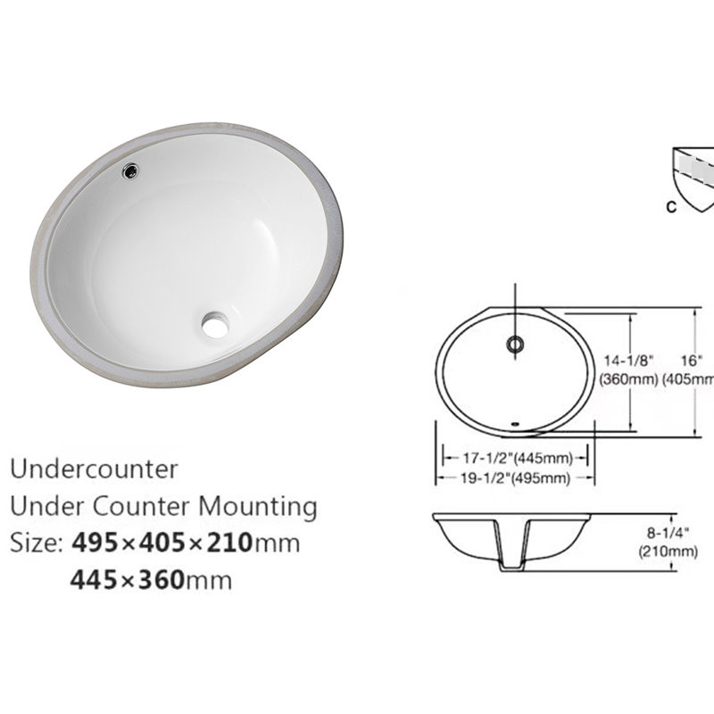 White Oval Ceramic Bathroom Sink With Overflow - 19"X16", Undermount, Stain , Elegant Decoration Undermount 19X16 Inches, White, Stain-,