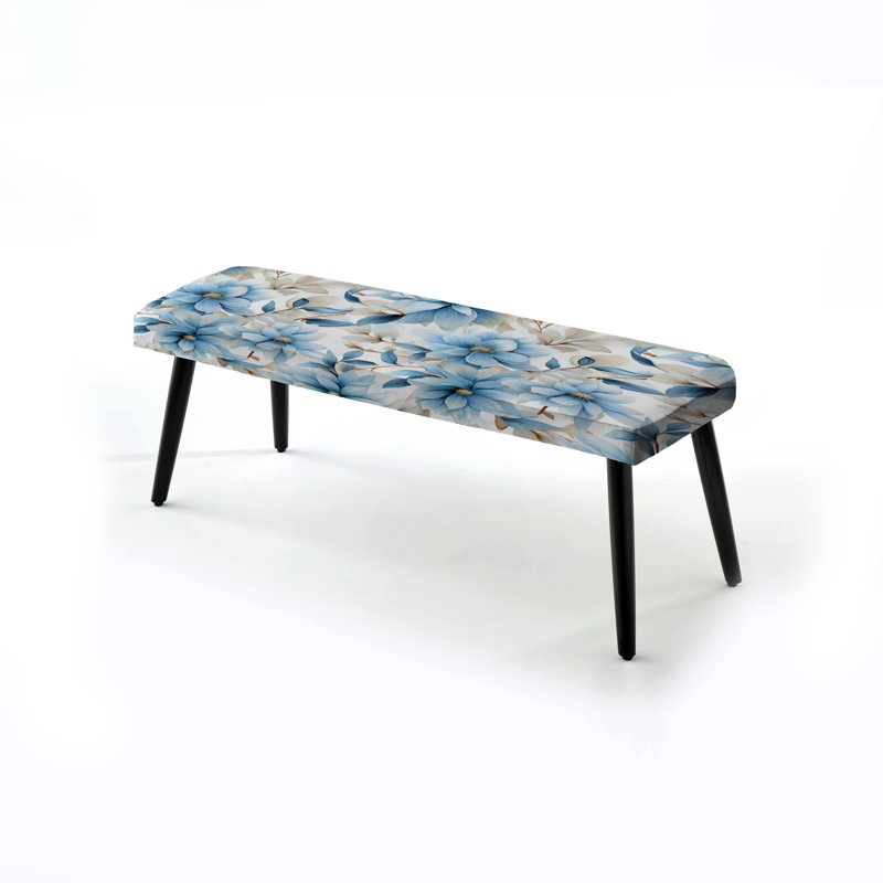Blue Coastal Harmony - motif floral VI - banc rembourré floral noir