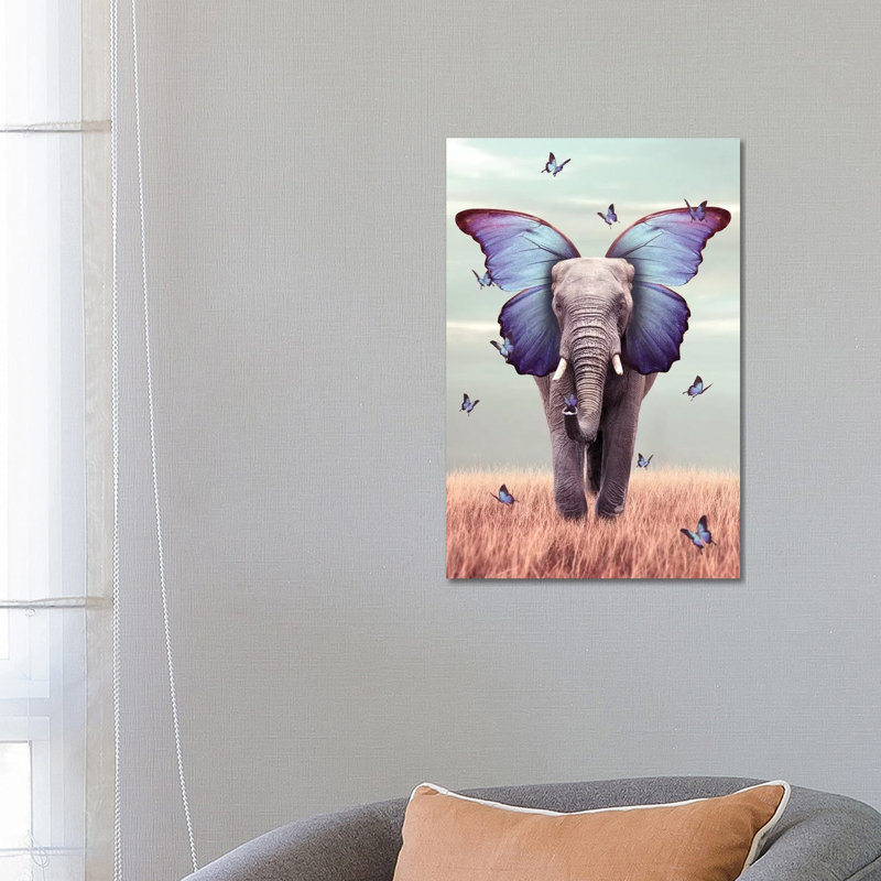 Elephant Blue Morpho Lenity Mint by Soaring Anchor Designs - Wrapped Canvas Print, 66.04 cm H x 45.72 cm W x 3.175 cm D