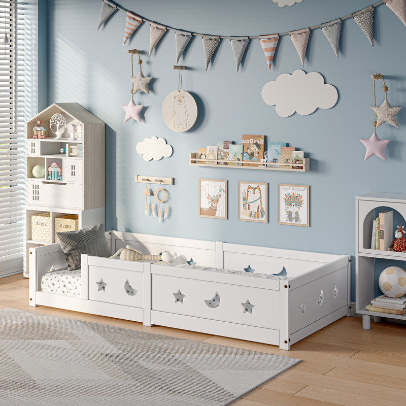 Children's Bed with Safety Barrier and Slatted Base, 90*200cm