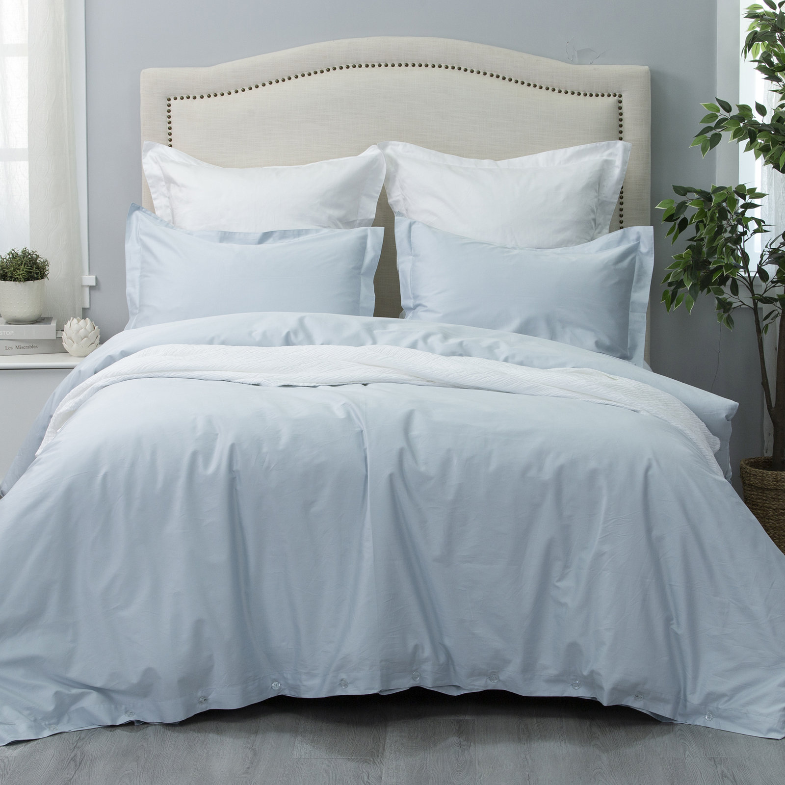 Cotton Sateen Duvet Cover Set, King Duvet Cover + 2 King Shams, Dark Gray