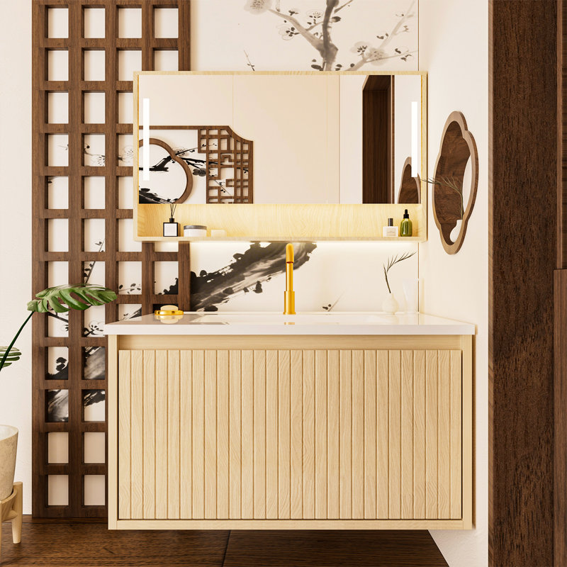 Meuble-lavabo mural 30 po, chêne, rangement à grands tiroirs, meuble-lavabo conforme à la norme Carb2