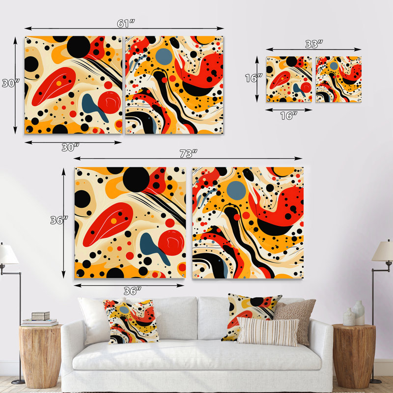 Red Popart Lichtenstein Lines Matrix I - Ensemble abstrait d'art mural en verre acrylique sur 2, H 36 po x l 73 po