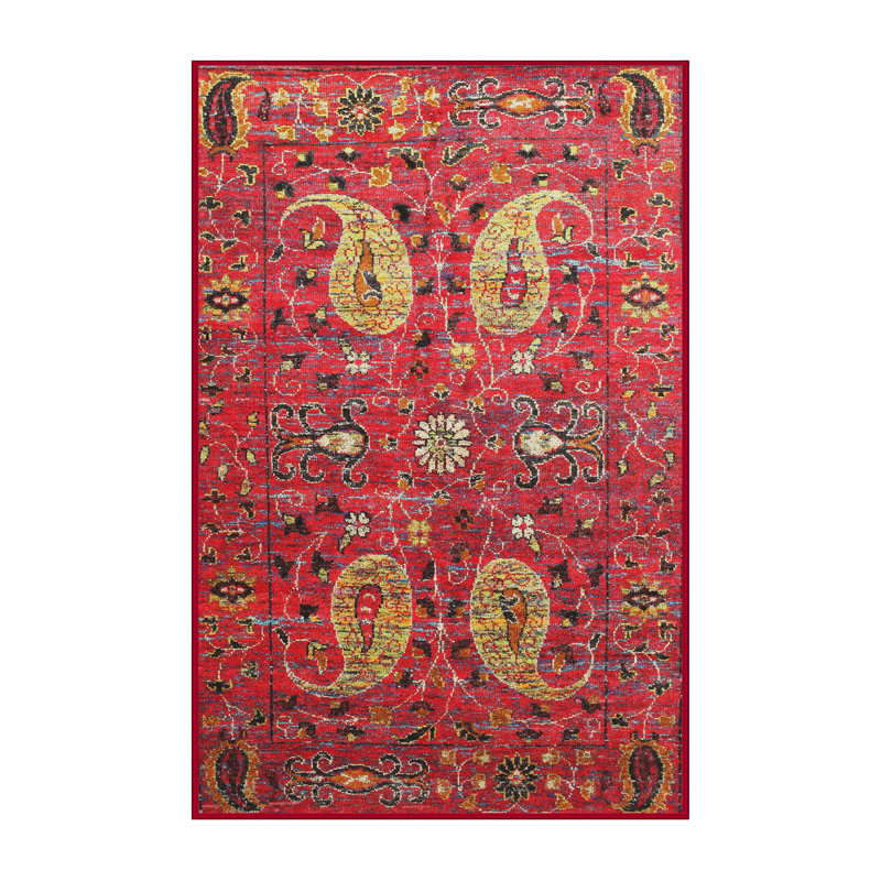 Tapis jaune/rose traditionnel Passarella, Rectangle 3 pi x 5 pi